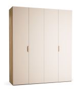 Armadio anta a libro beige/rovere | 3 cassetti | 3 appendiabiti | LED integrato | Soft-close | 200 x 60 x 240 cm