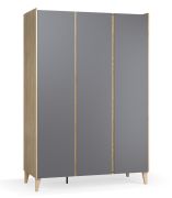 Armadio Mirinay 01 grafite | 3 ante battenti | 2 cassetti | LED integrato | 140 x 60 x 204 cm | 6 scomparti