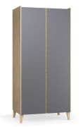 Armadio ad ante battenti "Mirinay" 02, grafite, 2 ante, 5 scomparti, 2 barre appendiabiti, illuminazione a LED, Sistema "Soft-Close", 94,5 x 60 x 204 cm