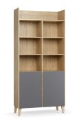 Libreria Mirinay 06 | Grafite e Rovere | 2 ante, 10 scomparti, Soft-Close | 94,5 x 38 x 204 cm