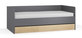 Letto singolo Mirinay 4 | Grafite e rovere | Vano contenitore | Rete a doghe sollevabile | 90 x 200 cm