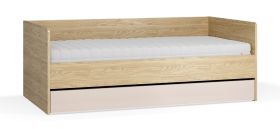 Letto singolo con vano contenitore 90 x 200 cm | Beige e rovere | Rete a doghe sollevabile | Bordi in ABS
