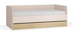 Letto singolo Mirinay 15 | Beige e rovere | Vano contenitore | Rete a doghe sollevabile | 90 x 200 cm