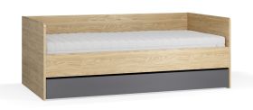 Letto singolo Mirinay 16 | Grafite e rovere | Rete a doghe sollevabile | Bordi in ABS | 90 x 200 cm