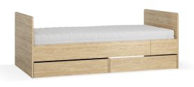 Letto singolo allungabile Mirinay 19 rovere | 2 cassetti | Rete a doghe sollevabile | 90 x 160-200 cm