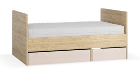 Letto singolo regolabile "Miriany" 19 | Beige e rovere | 2 cassetti | Rete a doghe sollevabile | 90 x 160 - 200 cm