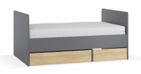 Letto singolo allungabile Miriany 19 | Rovere/grafite | 2 cassetti | Rete sollevabile | 90 x 160-200 cm