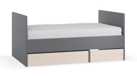 Letto singolo estensibile Mirinay 19 | Beige/Rovere | 2 cassetti | Rete a doghe sollevabile | 90 x 160-200 cm