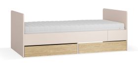 Letto singolo Miriany 19 allungabile | Beige e rovere | 2 cassetti | Rete a doghe sollevabile | 90 x 160-200 cm