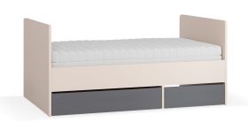 Letto singolo allungabile Miriany 19 | Beige e grafite | 2 cassetti | Rete a doghe sollevabile | 90 x 160-200 cm