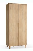 Armadio ad ante battenti "Olimar" 06, 2 ante, 7 scomparti, 2 barre appendiabiti, maniglie in rovere, illuminazione a LED integrata, Sistema "Soft-Close", 103 x 60 x 235 cm