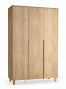 Armadio ad ante battenti "Olimar" 02, color rovere, 3 ante, 3 cassetti, 7 scomparti, 1 barra appendiabiti, illuminazione a LED integrata, Sistema "Soft-Close", 153 x 60 x 235 cm