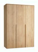 Armadio ad ante battenti "Olimar" 01, color rovere, 3 ante, 7 scomparti, 3 cassetti, 1 barra appendiabiti, illuminazione a LED integrata, Sistema "Soft-Close", 153 x 60 x 223 cm