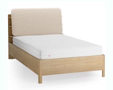 Letto una piazza e mezza "Olimar" 23, color rovere/beige, incl. rete a doghe sollevabile, testiera imbottita, 4 ripiani aperti, contenitore dietro lo schienale, 120 x 200 cm