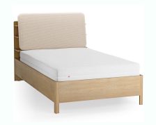 Letto una piazza e mezza "Olimar" 23, color rovere/beige, incl. rete a doghe, testiera imbottita, 4 ripiani aperti, contenitore dietro lo schienale, 120 x 200 cm