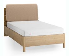 Letto una piazza e mezza "Olimar" 23, color rovere/tortora, incl. rete a doghe, testiera imbottita, 4 ripiani aperti, contenitore dietro lo schienale, 120 x 200 cm