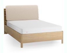 Letto una piazza e mezzo "Olimar" 24, color rovere/beige, incl. rete a doghe sollevabile, testiera imbottita, 4 ripiani aperti, contenitore dietro lo schienale, 140 x 200 cm