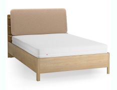 Letto una piazza e mezzo "Olimar" 24, color rovere/tortora, incl. rete a doghe, testiera imbottita, 4 ripiani aperti, contenitore dietro lo schienale, 140 x 200 cm