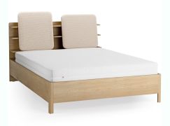 Letto matrimoniale "Olimar" 25, color rovere/beige, incl. rete a doghe sollevabile, testiera imbottita, 4 ripiani aperti, contenitore dietro lo schienale, 160 x 200 cm