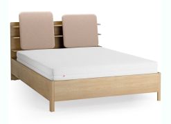 Letto matrimoniale "Olimar" 25, color rovere/ecru, incl. rete a doghe sollevabile, testiera imbottita, 4 ripiani aperti, contenitore dietro lo schienale, 160 x 200 cm