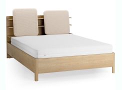 Letto matrimoniale "Olimar" 25, color rovere/beige, incl. rete a doghe, testiera imbottita, 4 ripiani aperti, contenitore dietro lo schienale, 160 x 200 cm