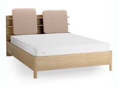 Letto matrimoniale "Olimar" 25, color rovere/ecru, incl. rete a doghe, testiera imbottita, 4 ripiani aperti, contenitore dietro lo schienale, 160 x 200 cm