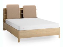 Letto matrimoniale "Olimar" 25, color rovere/tortora, incl. rete a doghe, testiera imbottita, 4 ripiani aperti, contenitore dietro lo schienale, 160 x 200 cm