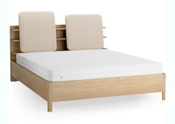Letto king size "Olimar" 26, color rovere/beige, incl. rete a doghe sollevabile, testiera imbottita, 4 ripiani aperti, contenitore dietro lo schienale, 180 x 200 cm
