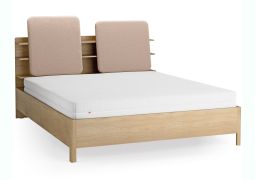 Letto king size "Olimar" 26, color rovere/ecru, incl. rete a doghe sollevabile, testiera imbottita, 4 ripiani aperti, vano contenitore dietro lo schienale, 180 x 200 cm