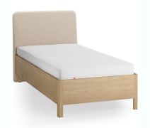 Letto singolo "Olimar" 27, rovere massiccio, color rovere/beige, incl. rete a doghe, testiera imbottita, 90 x 200 cm