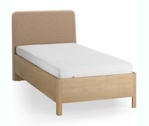 Letto singolo "Olimar" 27, rovere massiccio, color rovere/tortora, incl. rete a doghe sollevabile, testiera imbottita, 90 x 200 cm