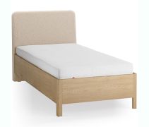 Letto singolo "Olimar" 27, rovere massiccio, color rovere/beige, incl. rete a doghe, testiera imbottita, 90 x 200 cm