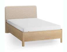 Letto singolo "Olimar" 28, rovere massiccio, color rovere/beige, incl. rete a doghe sollevabile, testiera imbottita, 90 x 200 cm