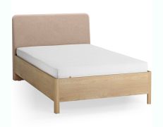 Letto singolo "Olimar" 28, rovere massiccio, color rovere/ecru, incl. rete a doghe sollevabile, testiera imbottita, 90 x 200 cm