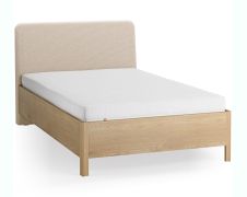 Letto singolo "Olimar" 28, rovere massiccio, color rovere/beige, incl. rete a doghe, testiera imbottita, 90 x 200 cm