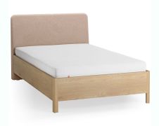 Letto singolo "Olimar" 28, rovere massiccio, color rovere/ecru, incl. rete a doghe, testiera imbottita, 90 x 200 cm
