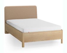 Letto singolo "Olimar" 28, rovere massiccio, color rovere/tortora, incl. rete a doghe, testiera imbottita, 90 x 200 cm