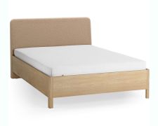 Letto una piazza e mezza "Olimar" 29, rovere massiccio, color rovere / tortora, incl. rete a doghe, testiera imbottita, 140 x 200 cm