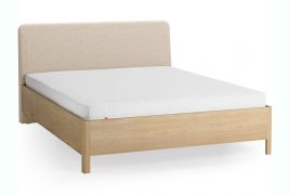 Letto matrimoniale "Olimar" 30, rovere massiccio, color rovere/beige, incl. rete a doghe sollevabile, testiera imbottita, 160 x 200 cm