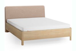 Letto matrimoniale "Olimar" 30, rovere massiccio, color rovere/ecrù, incl. rete a doghe sollevabile, testiera imbottita, 160 x 200 cm