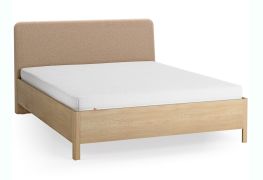 Letto matrimoniale "Olimar" 30, rovere massiccio, color rovere/tortora, incl. rete a doghe sollevabile, testiera imbottita, 160 x 200 cm