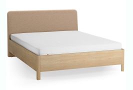 Letto matrimoniale "Olimar" 30, rovere massiccio, color rovere/tortora, incl. rete a doghe, testiera imbottita, 160 x 200 cm