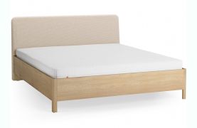Letto king size "Olimar" 31, rovere massiccio, color rovere/beige, testiera imbottita, incl. rete a doghe sollevabile, 180 x 200 cm