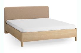 Letto king size "Olimar" 31, rovere massiccio, color rovere/tortora, testiera imbottita, incl. rete a doghe sollevabile, 180 x 200 cm