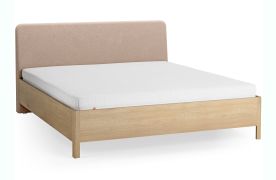 Letto king size "Olimar" 31, rovere massiccio, color rovere/ecrù, testiera imbottita, incl. rete a doghe, 180 x 200 cm