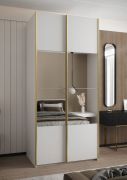 Armadio ad ante scorrevoli "Tampa", bianco, 2 ante scorrevoli, 6 scomparti, 2 barre appendiabiti, 1 specchio, Sistema "Soft-Close", 245,5 x 110 x 64 cm