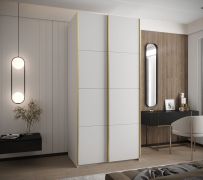 Armadio ad ante scorrevoli "Tampa", bianco, 2 ante scorrevoli, 6 scomparti, 2 barre appendiabiti, Sistema "Soft-Close", bordi in ABS, 245,5 x 110 x 64 cm