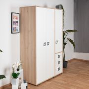Armadio cameretta ante battenti "Benjamin" 14 | Faggio/Bianco | 198 x 126 x 56 cm | Soft Close | Piedini regolabili