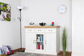 Madia "Badile" 02 | pino bianco e marrone | 98 x 127 x 46 cm | stile country | 3 ante e 3 cassetti