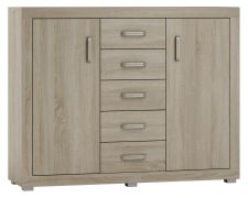 Cassettiera Lorengau 22 | Rovere Sonoma | 109 x 138 x 40 cm | 5 cassetti, 2 ante